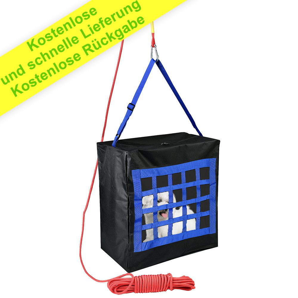 Notausgang Tasche für Kinder oder Haustiere bis 70 kg - Not-Fluchttasche durch Fenster oder Balkonseil 15 m und Karabiner inklusive