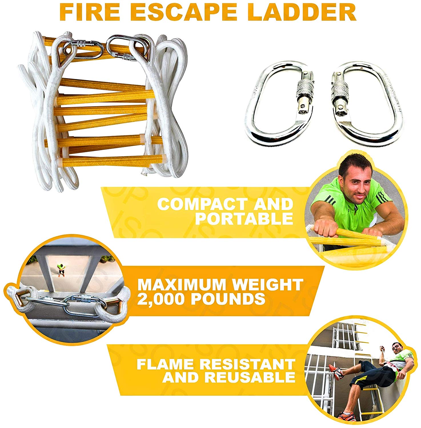 Emergency Fire Escape ladder 32 ft For 3-4 Story Homes With Safety Cord & Belt  