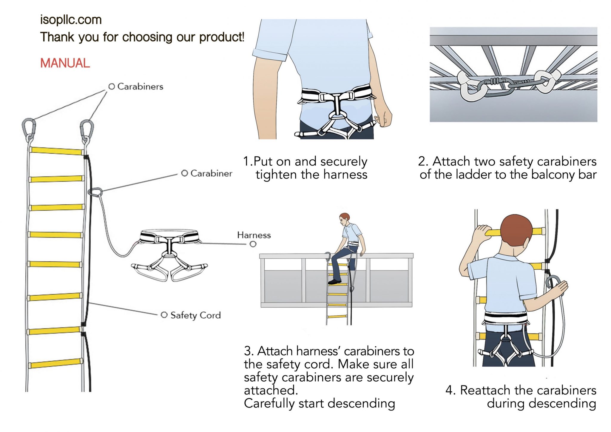 Fire Evacuation Rope Ladder 10m With Safety Harness 8333