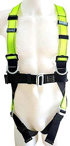 Full Body Safety Harness & Lanyard - Stranded Size - Fall Protection - Portable Personal Protective Equipment for Rock Climbing