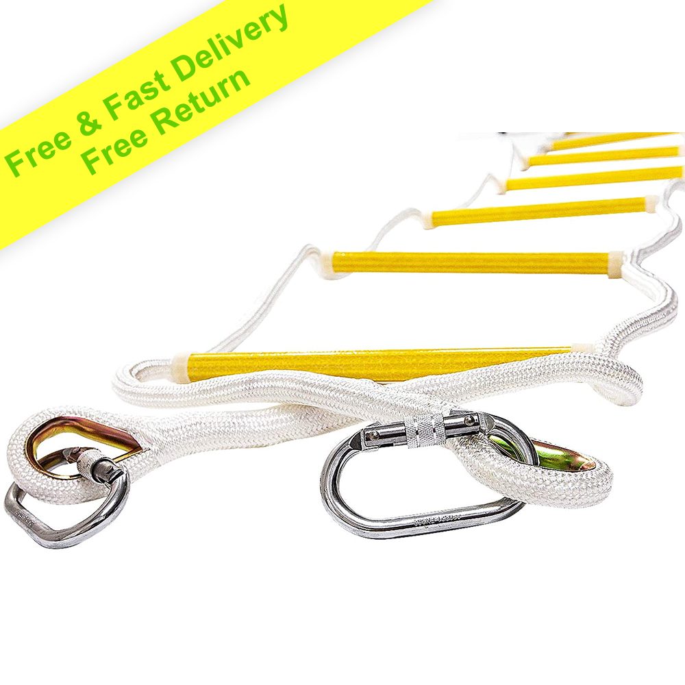 Rope Ladder Fire Escape Use | Emergency Exit Ladder 2.5m (8ft) Retractable Safety Rope Ladders with Carabiners – Lightweight & Compact | Multi Function | Reusable