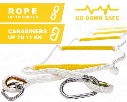 ISOP Échelle de corde Escalier de secours 10 m avec harnais complet 3