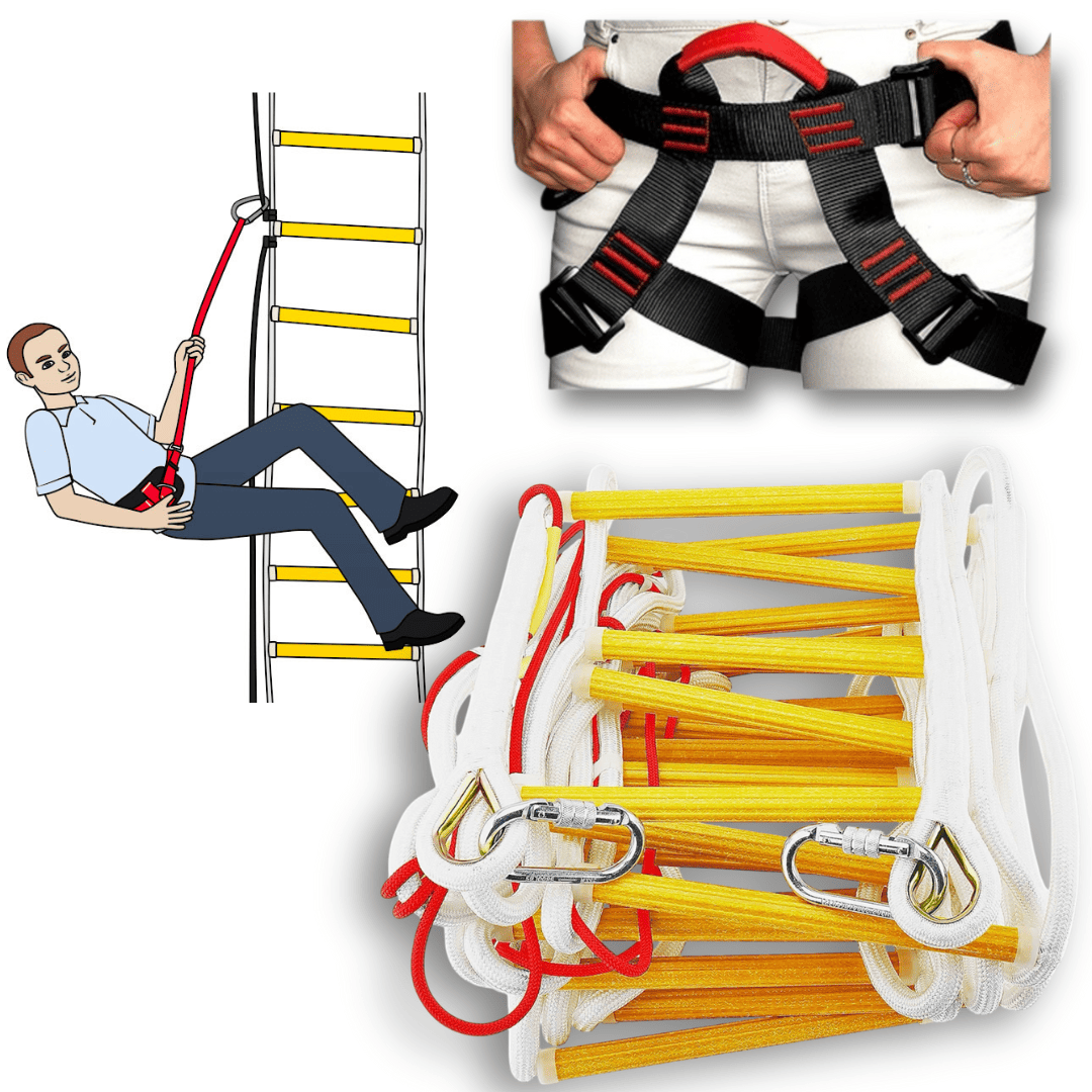 Ladder Rung Fire Exit 16 Foot Emergency Rope Ladder With Spring Hooks ISOP 16-Foot Fire ...