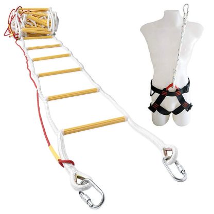 Fire Evacuation Rope Ladder 4 story 32 ft with Safety Harness 2
