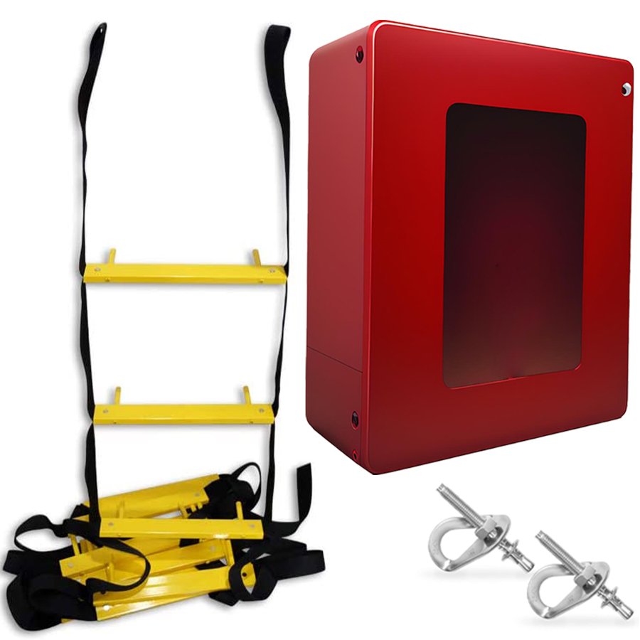 Wall-Fixed Fire Escape Ladder 3 Story with Cabinet 14 escape ladder