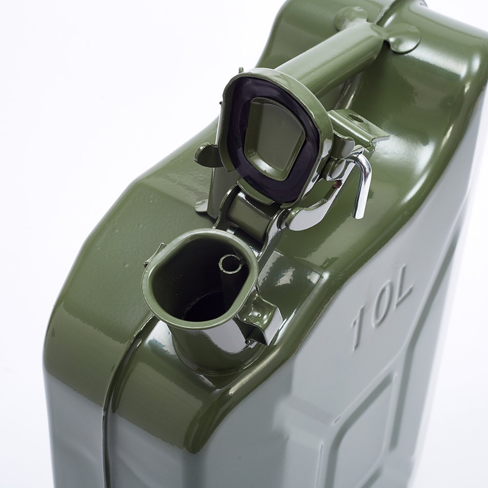 Metalen grote Jerrycan zwart voor olie en brandstof van 10 liter met een handige grote