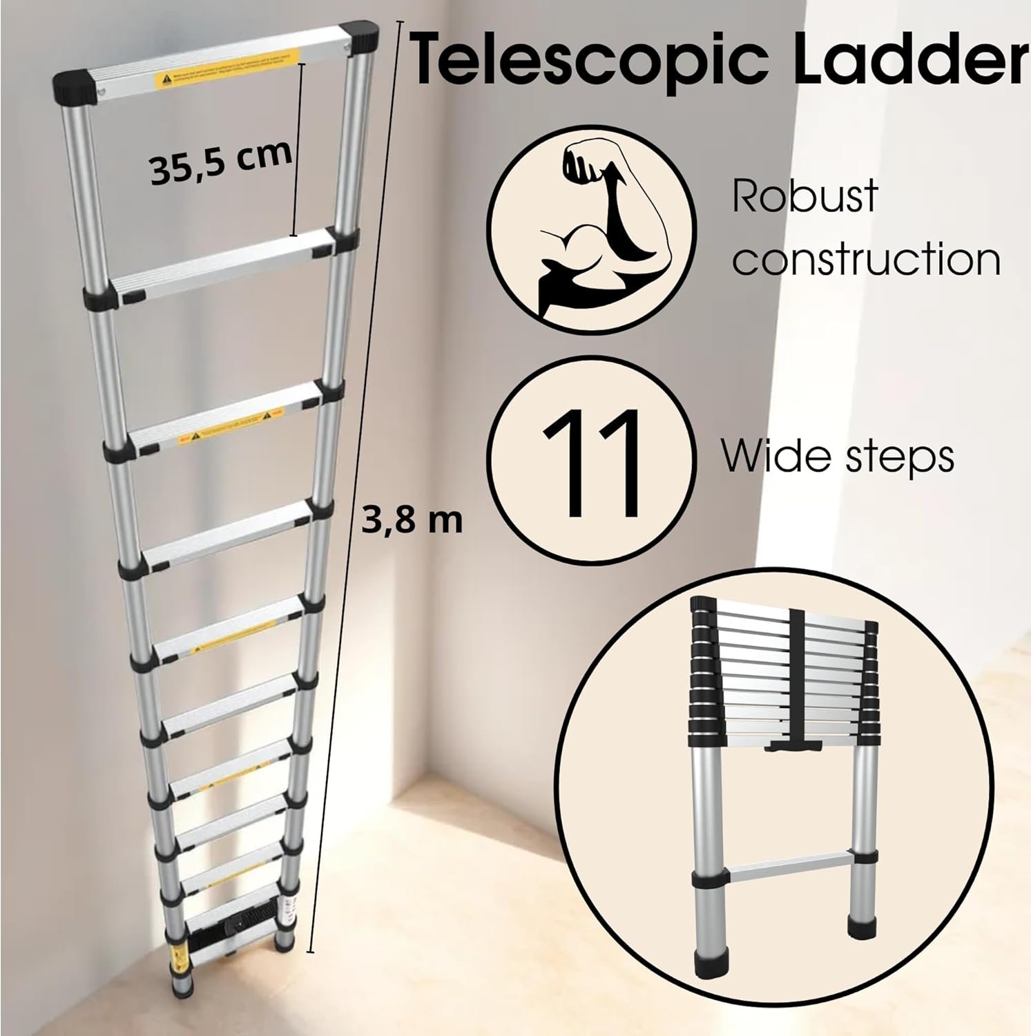 Certified Folding Ladder 12 ft | 11 Steps Telescopic Ladders 14 Certified Folding Ladder